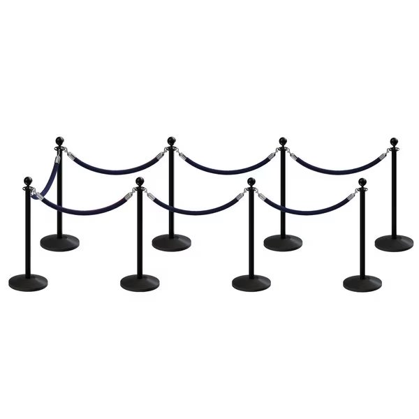 Stanchion Post and Rope Kit Black, 8 Ball Top7 Dark Blue Rope, Montour Line, Mfr#: C-Kit-8-BK-BA-7-PVR-DB-PS